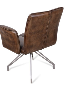 Brown Upholstered Swivel <b>Dining</b> <b>Chair</b> Leisure Armchair Metal Base Revolving Side <b>Chair</b> for Home Hotel - Product Image 3
