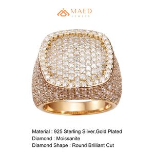 Anillo de Plata Chapado en Oro con Moissanita y Zirconia Cúbica, Estilo Hip Hop, para Hombre, Aniversario - Product Image 6