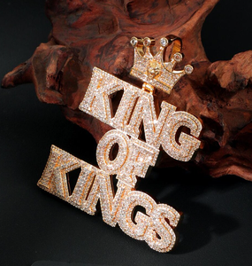 King of Kings Moissanite Pendant Charm 925 <b>Silver</b> Gold Plated Micro Insert Hip Hop Jewelry for Men - Product Image 1