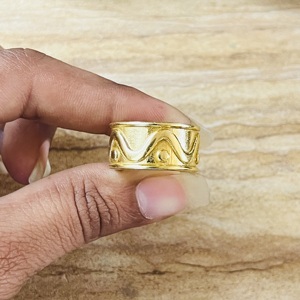New Arrival Trendy Brass <b>Rings</b> Boho Wave Band Minimalist Brass Jewelry <b>Men</b> 18k Gold Plated Geometric Wide <b>Ring</b> Wholesale/OEM/ODM - Product Image 5