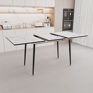 Set Tavolo da Pranzo Allungabile in MDF da 47 e 63 Pollici con Sedie, Bianco e Grigio, per 2-6 Persone, Elegante Arredamento per Sala da Pranzo - Product Image 5