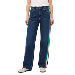 Jeans de Mujer de Cintura Alta y Pierna Ancha con Franja Lateral, Corte Holgado, 100% Algodón, Estilo Casual y Urbano - Product Image 1