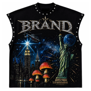 Débardeur personnalisé effet vieilli avec strass, coupe ample vintage, sans manches, imprimé DTG, unisexe, streetwear décontracté - Product Image 1