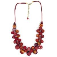Collier Bohème en Tissu Fait Main avec Perles, Forme de Boule Multicolore Bleue pour Femme, Ras-de-cou Écologique Personnalisable