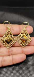 Fashion Irregular Accessories Tiger Eye Brass Earrings Electroplated Light Luxury High end Earrings - Product Image 4