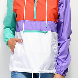 Veste coupe-vent pour femme à blocs de couleur, à capuche, manches longues, style racer, légère, en polyester, pour le printemps - Product Image 3