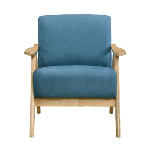 Fauteuil d'appoint moderne 1 pièce pour la maison, revêtement en tissu bleu, finition naturelle, bois d'hévéa massif, dossier et assise rembourrés pour salon - Product Image 2
