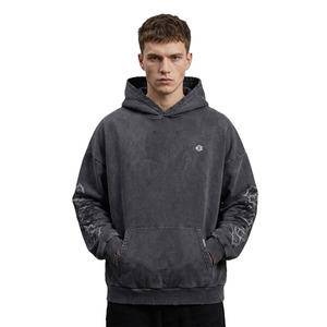 Sudadera con capucha vintage para hombre, de algodón y forro polar, con estampado gráfico en la manga, estilo urbano, jersey negro, fabricación a granel - Product Image 1