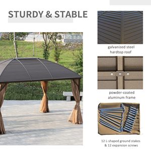 Gazebo 3x4 con Tetto Rigido, Tende e Zanzariere - Design Elegante Marrone per Giardino e Esterni - Product Image 5