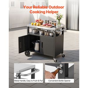 Chariot de rangement extérieur avec table de barbecue de 36,4 pouces, étagère supérieure en acier inoxydable imperméable - Product Image 5