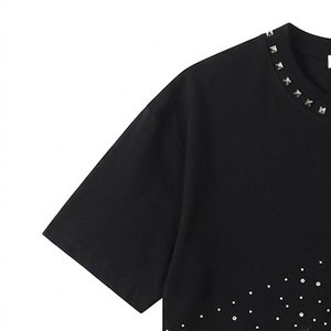 เสื้อยืดโอเวอร์ไซส์ผู้ชายปักโลโก้ตามสั่ง งานหนัก ตกแต่งด้วยคริสตัล ผ้าคอตตอนหนา สไตล์สตรีทแวร์ ใส่ได้ในฤดูร้อน - Product Image 5