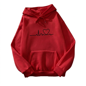 Sudadera con Capucha Rosa Unisex con Bordado de Corazón, 100% Algodón, Corte Largo y Holgado, Estilo Casual, Ecológica, para Otoño - Product Image 2