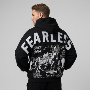 เสื้อฮู้ดสะท้อนแสงพิมพ์ลาย Fearless 2014 รุ่นโอเวอร์ไซส์สำหรับผู้ชาย สไตล์สตรีทแวร์ สีดำ ผ้าถัก ปรับแต่งได้ตามสั่ง ODM - Product Image 2