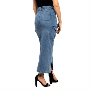 2025 Customized Multiple Pockets Jean Cargo Skirt For Women With Slit New Fashion High Quality Long Denim Skirt Oem Service - Product Image 4