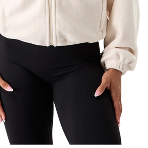 Veste zippée en polaire pour femme, couleur crème, douce et chaude, manches longues, décontractée, pour la maison ou l'extérieur, confort quotidien - Product Image 6