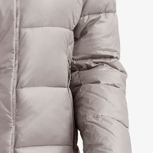 Women's Taupe Quilted Puffer Jacket With Fur Trim Hood Full Sleeve Winter Warm <b>Coat</b> <b>Zipper</b> Closure Regular Length - Product Image 3