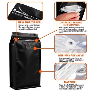 Bolsa de Embalaje Personalizada para Granos de Café, Negra, con Fondo Plano, con Cierre Hermético, Impermeable, para Almacenamiento de Alimentos - Product Image 4