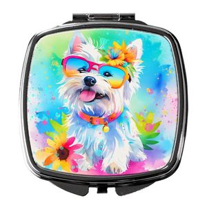 Westie Hippie Dawg compacto decorativo plegable de mano espejo de maquillaje bolsillo tamaño de viaje regalo para mujeres y niñas - Product Image 1