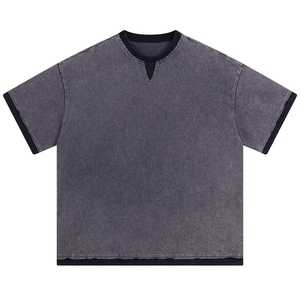 New Men's 250G 100% Cotton Knitted Solid Washed and Aged Oversized Breathable Quick Dry Two-piece <b>T</b>-shirt - Product Image 1