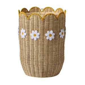 Hot Selling Kids Rattan Washing <b>Basket</b> <b>Wicker</b> Daisy Flower Laundry Bin For Baby Nursery Room Storage Design - Product Image 2