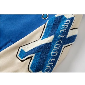 Chaqueta Varsity Azul y Blanca para Hombre, Estilo Preppy, con Parches Bordados, Cuello Camisero, Corte Regular, para Otoño - Product Image 2
