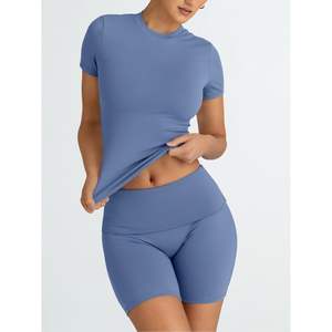 Conjuntos de entrenamiento y salón de 2 piezas a la moda para mujer, tamaño azul, patrón estampado en el S-XL para trajes de gimnasio de verano o salir - Product Image 2