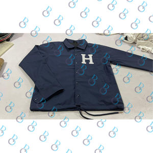 Blouson d'entraîneur en toile OEM personnalisé pour homme, coupe ample décontractée, grande taille, bouton unique, imperméable, effet délavé, col montant, pour l'hiver - Product Image 2