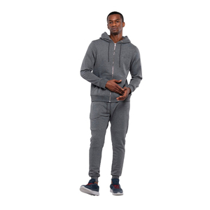 Sweat-shirt à capuche zippé gris pour homme, coupe classique, couleur unie, en molleton tricoté, pour l'automne - Product Image 4