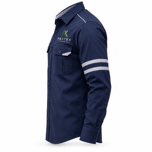 Camisa de Trabajo Profesional para Hombre, Camisa de Algodón de Manga Larga con Botones, Diseño de Parches Marrón y Verde, Uniforme Transpirable - Product Image 3