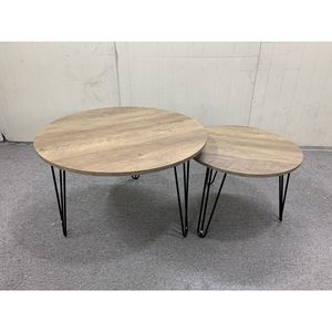 27.56 <b>Round</b> <b>Nesting</b> <b>Coffee</b> <b>Table</b> Set of 2 Durable Wood Top Sturdy Metal Base Circular <b>Nesting</b> End <b>Table</b> Liv's Home Furniture - Product Image 5