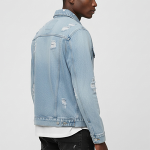 Chaqueta de Mezclilla Azul Claro para Hombre, Estilo Desgastado, Casual, con Botones al Frente, 100% Algodón, Corte Regular, Estilo Primavera - Product Image 2