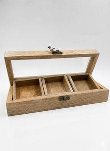 Caja de especias de madera hecha a mano con tapa de vidrio - 3 compartimentos, caja de almacenamiento de madera artesanal con una hermosa cuchara - Product Image 3