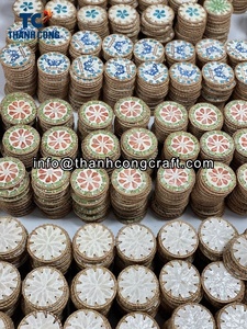 Vibrant Pink and Blue Floral Classic Round RATTAN SHELL INLAY Eco-Friendly Insulated <b>DRINK</b> <b>COASTERS</b> and CUP PADS - Product Image 3