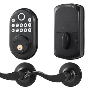 "Wood Door Fingerprint <b>Lock</b> with Keypad One-Time Password Constant Unlock Mode" - Product Image 3