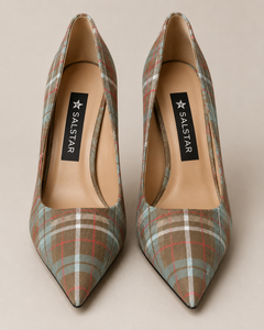 Vente en gros de chaussures pour femmes : Escarpins à talons aiguilles et bout pointu, style écossais à carreaux, pour mariage, avec logo personnalisé et marque sur mesure (OEM) - Product Image 1