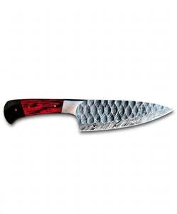 Couteau de chef artisanal en acier Damas, manche en bois rouge, couteau de cuisine martelé - Product Image 1