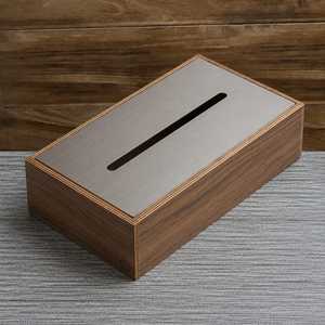 Luxury Wooden Tissue <b>Box</b> Cover <b>with</b> Metal <b>Lid</b> Modern Decorative Tissue Paper Holder for Home Hotel Office - Product Image 1