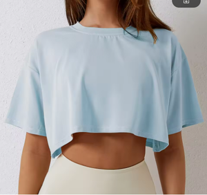 T-shirt de sport pour femme en coton, coupe ample, manches courtes, idéal pour la gym, le yoga, la course à pied et le fitness - Product Image 5
