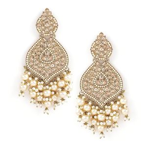 Kundan Jadau Hyderabadi Style Women's Drop Earrings Gold Plated Imitation Pearl Alloy Crystal Rhinestone Claw Setting Trendy - Product Image 3