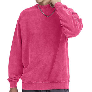 Men's Oversized Crew Neck Sweatshirt Solid <b>Pink</b> Cotton Knitted Pullover Casual Autumn Wear - Product Image 2