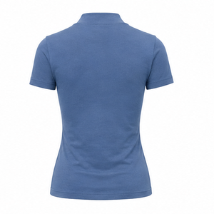T-shirt personnalisé bleu ardoise pour femme, coupe ajustée, col montant, manches courtes, en jersey de coton peigné lisse - Product Image 2