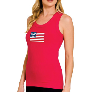 B2B Women's <b>Red</b> Rib Knit Flag Emblem Short Sleeve <b>Crop</b> <b>Top</b> with Embroidery Spring/Summer <b>Tops</b> for Retail Custom women's shirt - Product Image 3