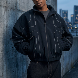 <b>Men's</b> Black Windbreaker <b>Jacket</b> Stand Collar Zipper Front Streetwear Waterproof Windproof Breathable Thick Regular Sleeve Solid - Product Image 4