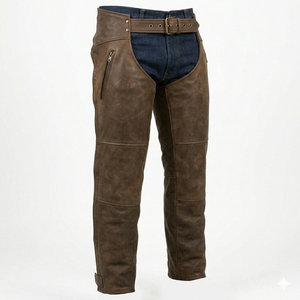 กางเกงขี่ม้าหนังแท้ทรงเข้ารูปสีน้ำตาลแบบอังกฤษ ความยาวเต็มตัว ป้องกันขาสำหรับขี่มอเตอร์ไซค์และขี่ม้า พร้อมเข็มขัดปรับได้ - Product Image 3
