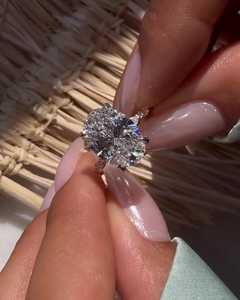 IGI Oval Cut Lab Grown Diamond Engagement <b>Ring</b> Marquise Accent Cluster Band <b>14K</b> 18K Solid <b>Gold</b> 4 Carat Wholesale Factory Price - Product Image 3
