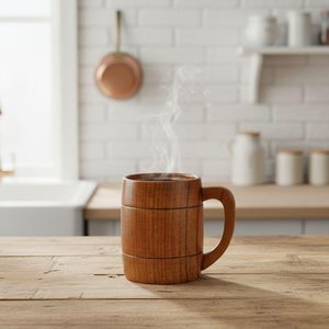 แก้วไม้ทรงกลมแบบมีหูจับ ดีไซน์มินิมอล สำหรับชาหรือกาแฟ โดย Universal Overseas Indian Crafts - Product Image 6