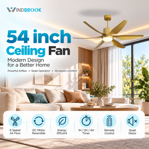 Ventilador de techo WINDBROOK de 56 pulgadas, color dorado, con luz, motor DC, 5 aspas y control remoto - Product Image 1