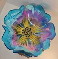 Bol en résine peint à la main, écologique, grand format, en forme de fleur bleue, avec accent doré, décoration d'intérieur, idées cadeaux pour fêtes, BINSADIQ CRAFTS