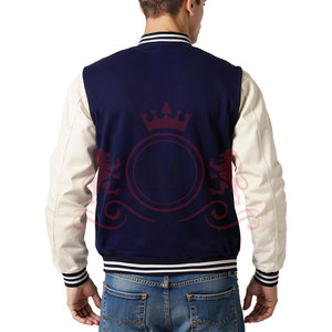 Fresh Arrival Blue <b>White</b> Letterman <b>Jacket</b> Snap Button Closure Ribbed Collar Comfortable Casual Daily Wear - Product Image 3