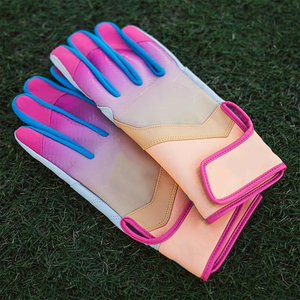 Gants de baseball tendance pour jeunes, en cuir rose avec accents bleus, design rembourré, pour le softball - Product Image 6